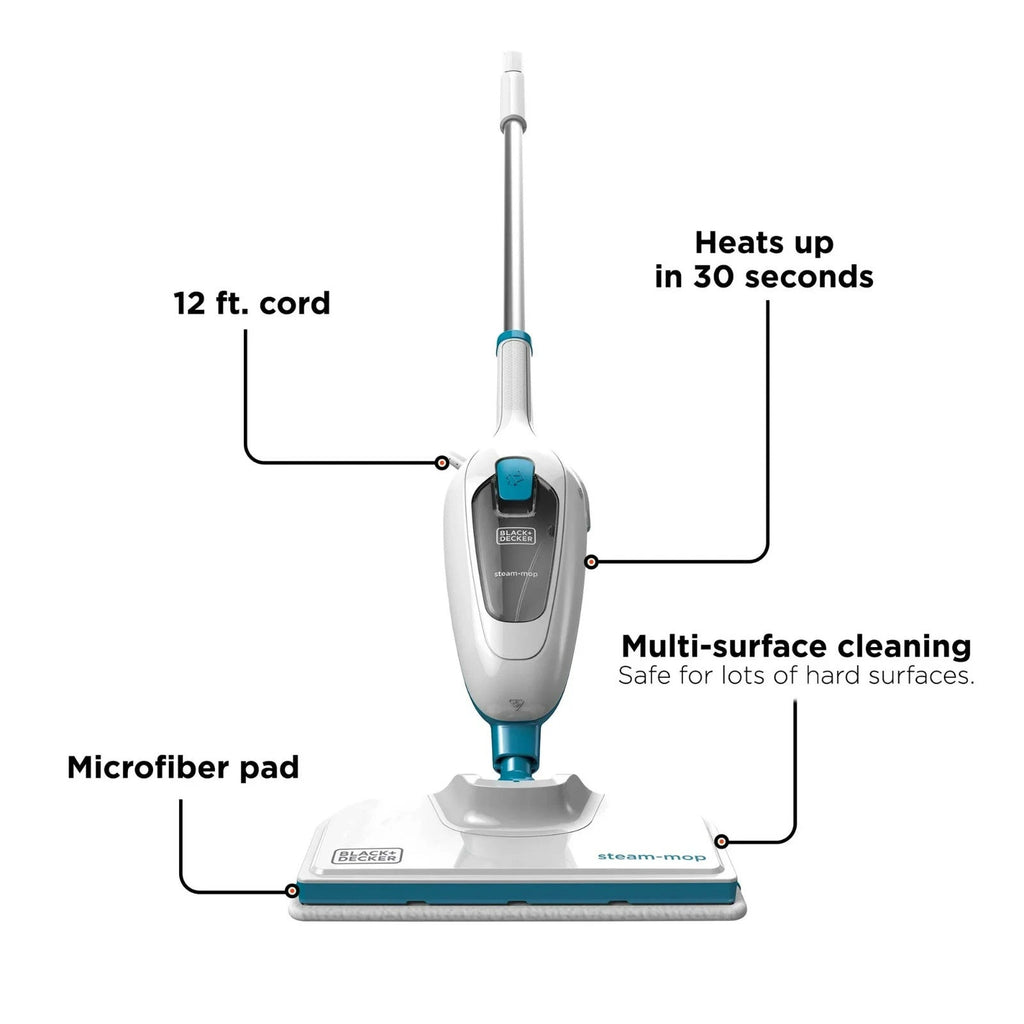 BLACK+DECKER Classic corded steam mop, multi-surface cleaning, white Free ship