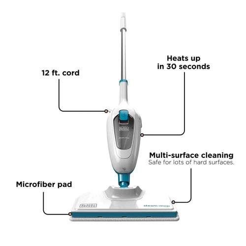 BLACK+DECKER Classic corded steam mop, multi-surface cleaning, white Free ship