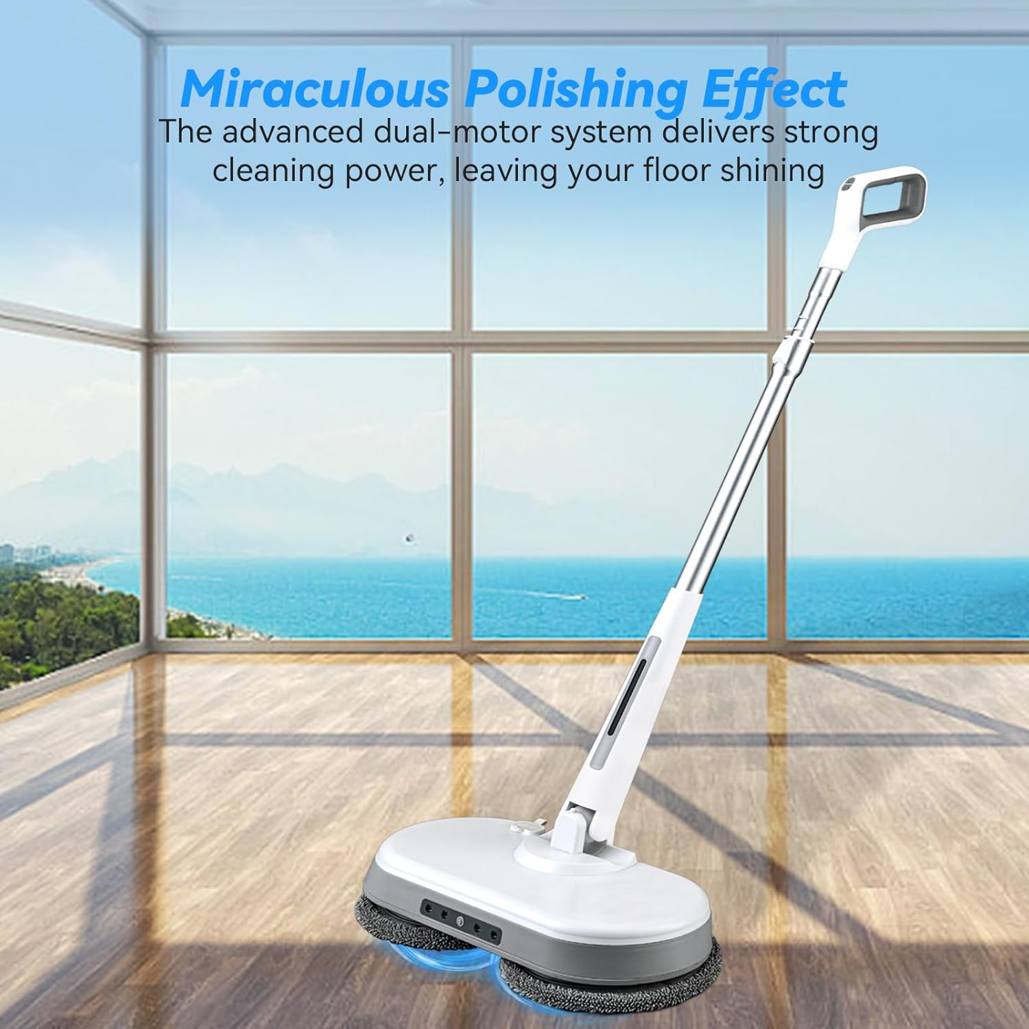Electric Spin Mop Rechargeable Floor Cleaner LED Lights Water Spray Mop