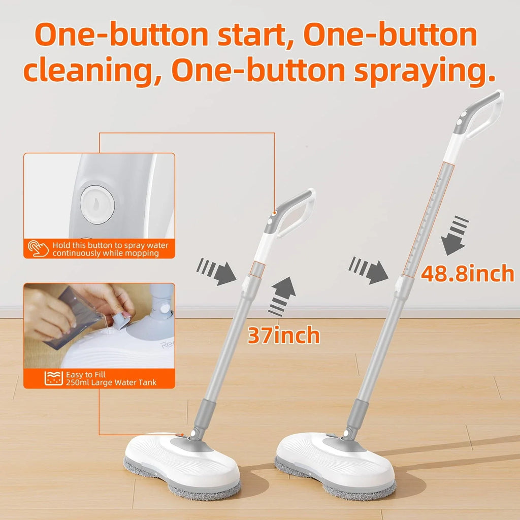 M1 Steam Mop with Self Cleaning Bucket, 60Min Runtime Cordless Electric Spin Mop