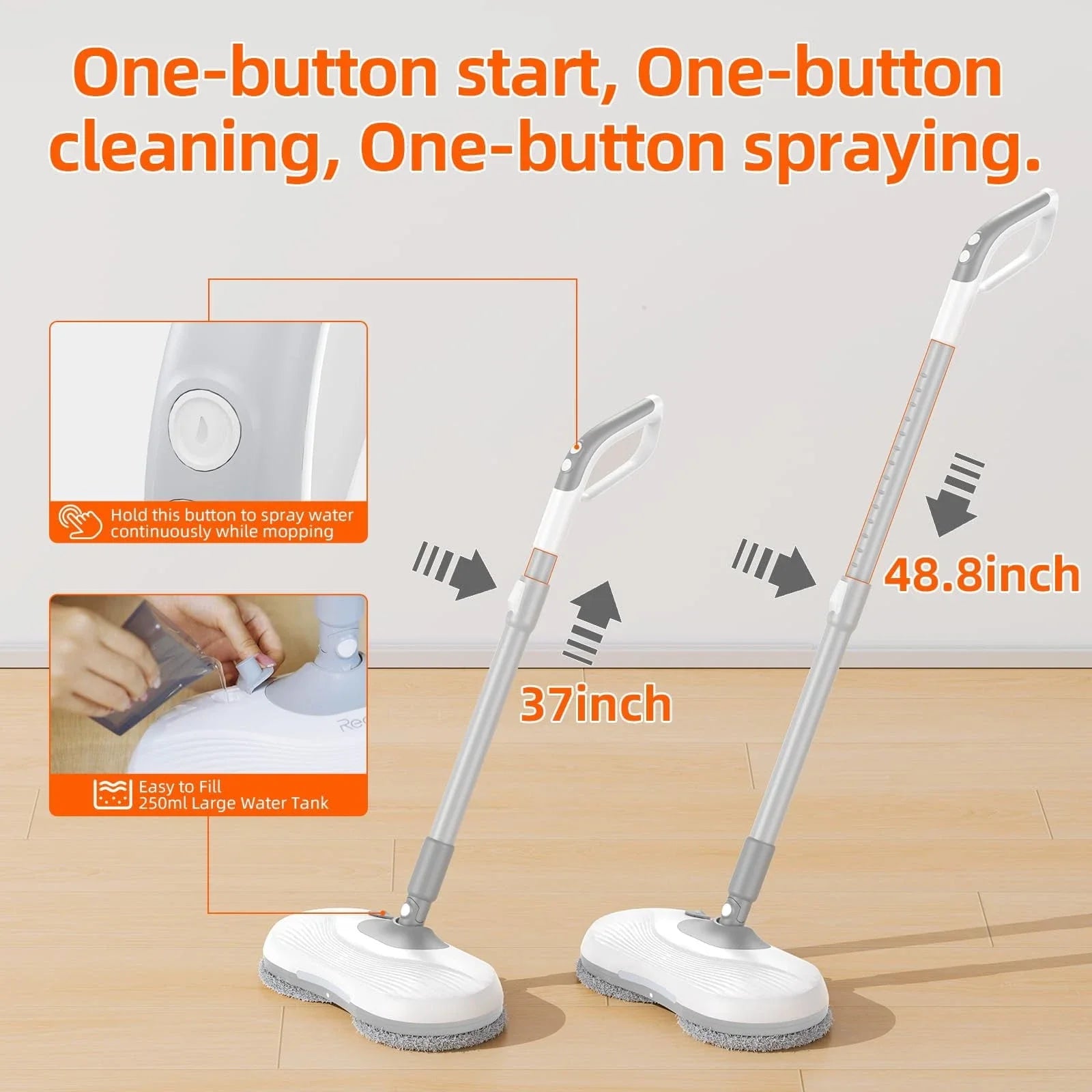 M1 Steam Mop with Self Cleaning Bucket, 60Min Runtime Cordless Electric Spin Mop